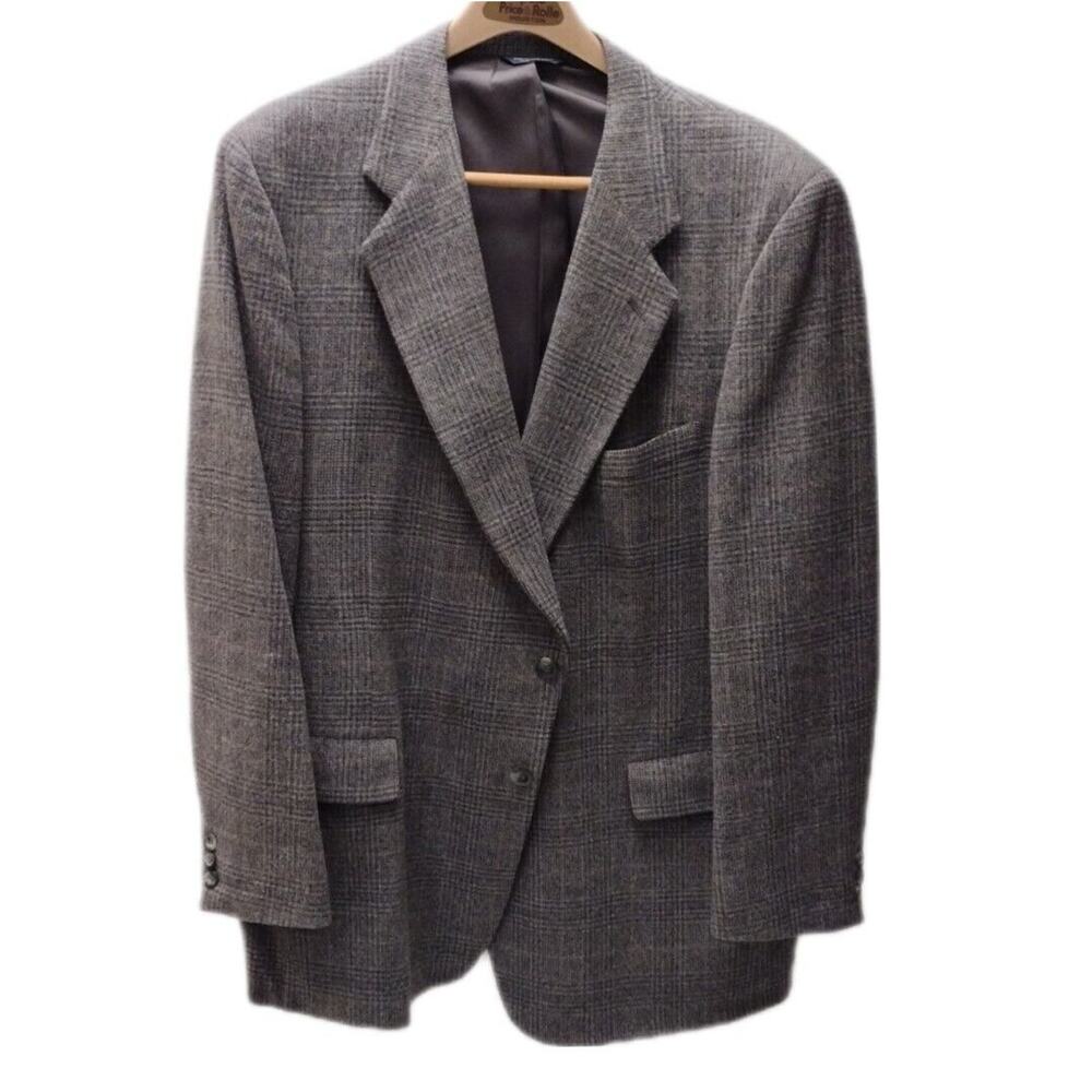 48 Kuppenheimer Wool Blazer Grey Prince of Wales Plaid Tweed Sport Coat Vintage